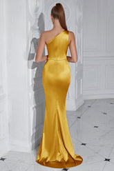 Gelbes Meerjungfrauen Eine Schulter Maxi Ballkleid mit Schlitz